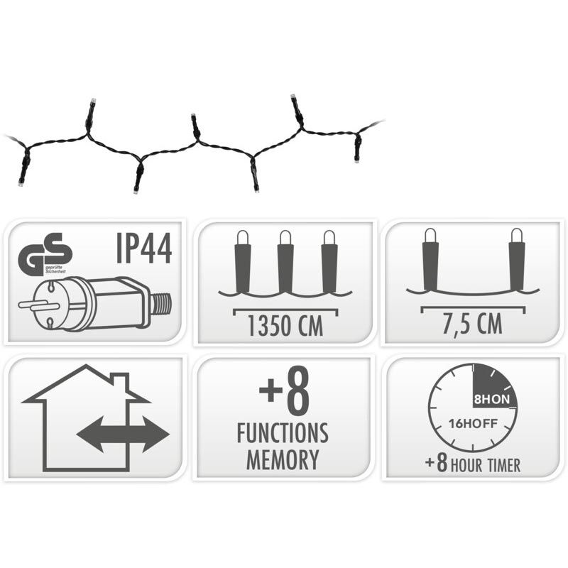 Kerstboomverlichting 13,5 m met 180 multicolor LED en groen snoer – foto 5