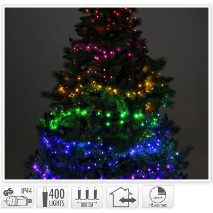 Clusterverlichting van 8 meter met 400 multicolor leds in een kerstboom