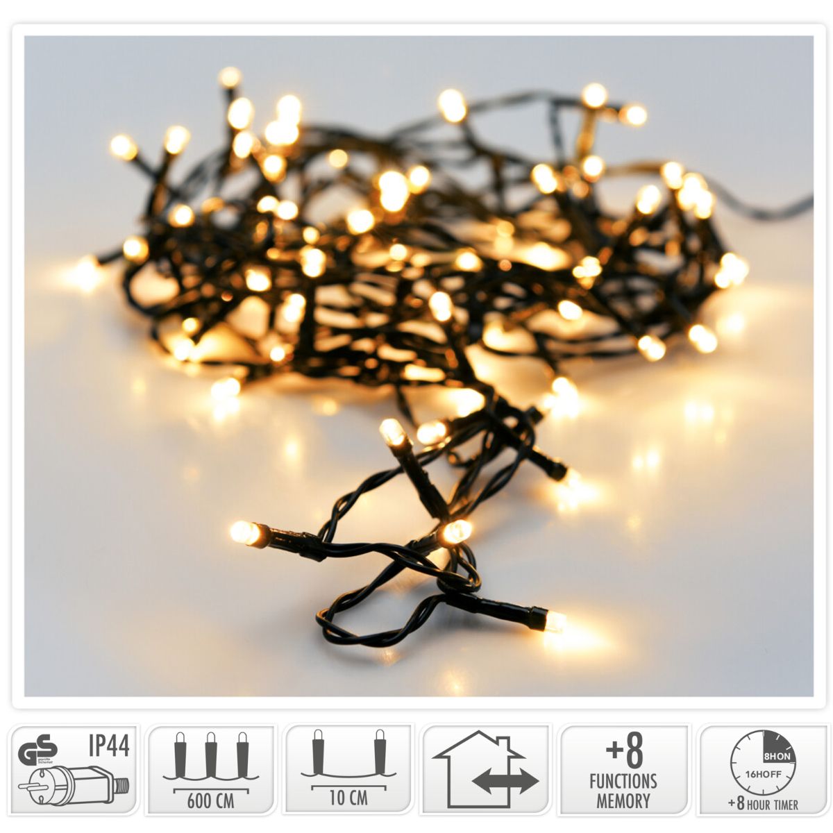 Kerstverlichting 80 LED, 6 m, Extra Warm Wit met Timer