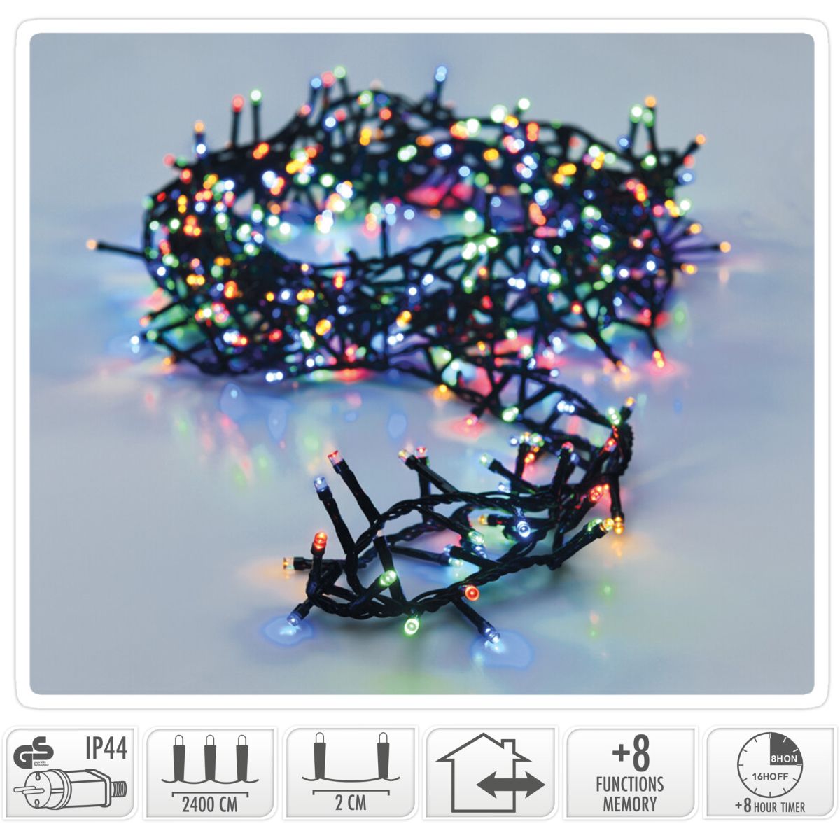 Kerstverlichting buiten 24 m met 1200 multicolor LED