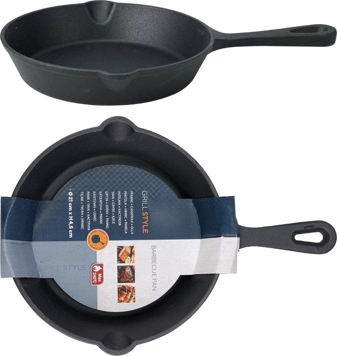 BBQ koekenpan gietijzer 26,5 cm met schenktuiten