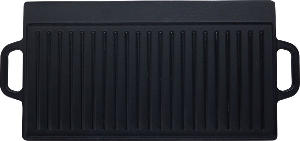 BBQ grillplaat gietijzer dubbelzijdig geribbeld en glad 50 cm