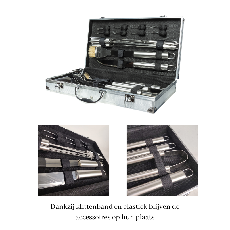 BBQ gereedschap 19-delig luxe editie in aluminium koffer — afbeelding 4