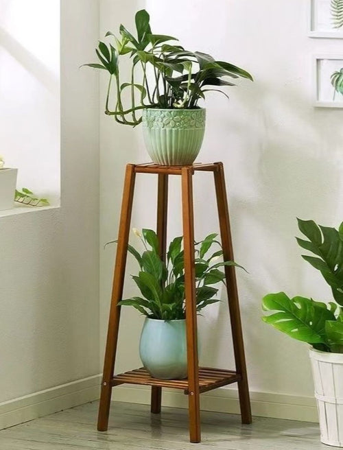 Bamboe plantentafel 2-laags 75 cm donker gelakt
