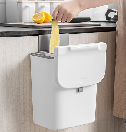 Afvalbakje keuken GFT met schuifdeksel, 9 liter, wit