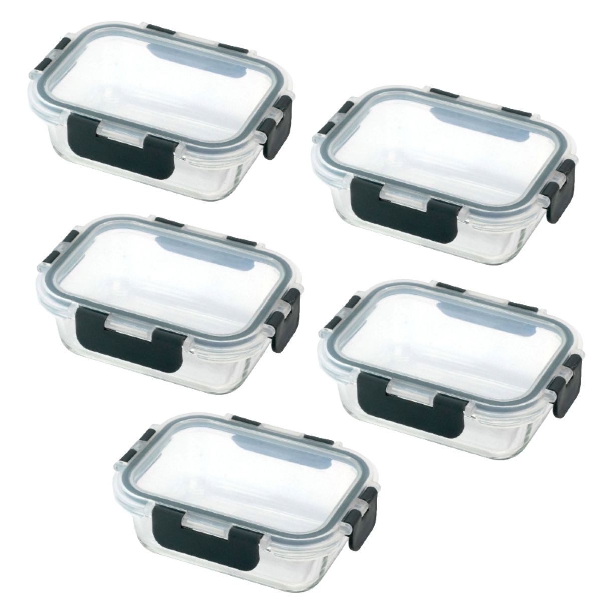 Glazen meal prep bakjes met deksel, 5 stuks