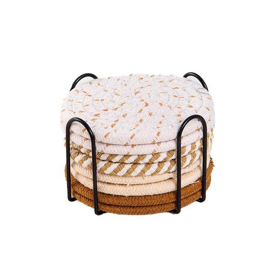 Onderzetters creme luxe set van 8 met houder
