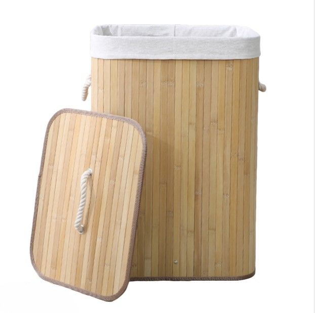 Opvouwbare bamboe wasmand 72 liter met deksel