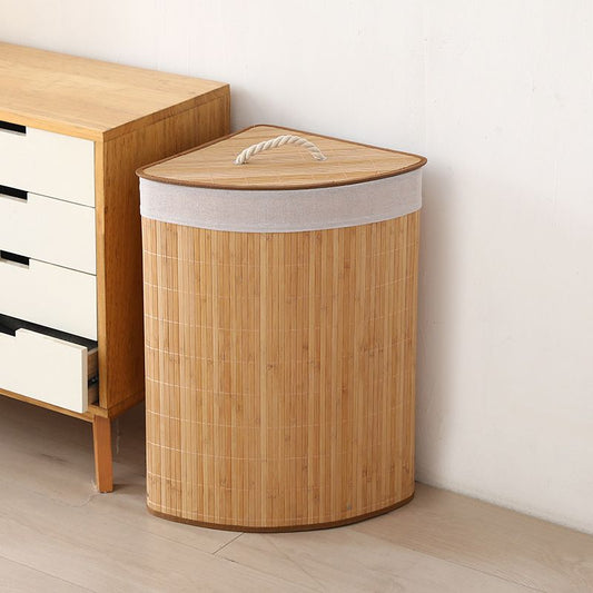 Bamboe wasmand hoekmodel 72 liter naturel met deksel