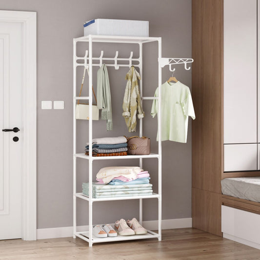 Kledingrek Met 3 Legplankjes - Wit - Metaal - 55 X 36 X 170 Cm