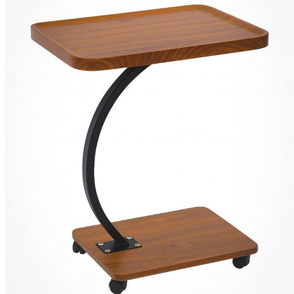C-vormige bijzettafel met wieltjes, bruin vintage blad en zwart metalen frame