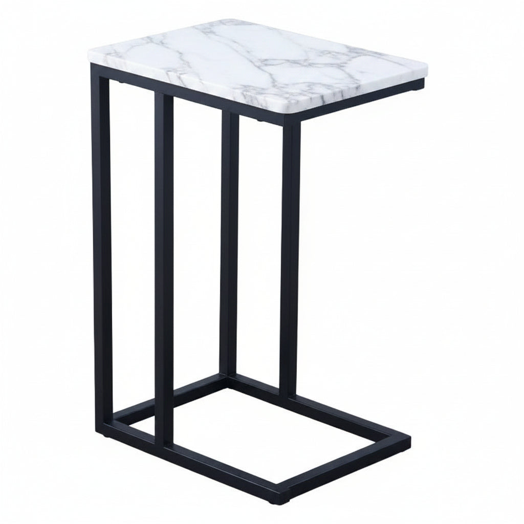 Bijzettafel met wit gemarmerd blad en zwart metalen frame