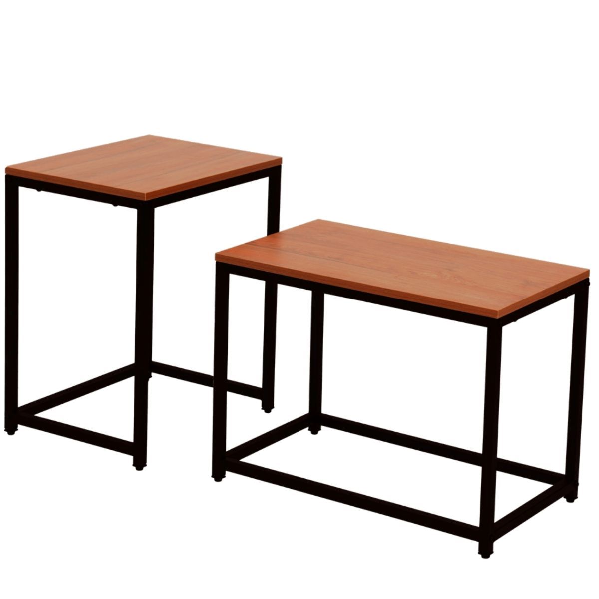Set van 2 industriele bijzettafels met zwart metalen frame en houtlook MDF-blad