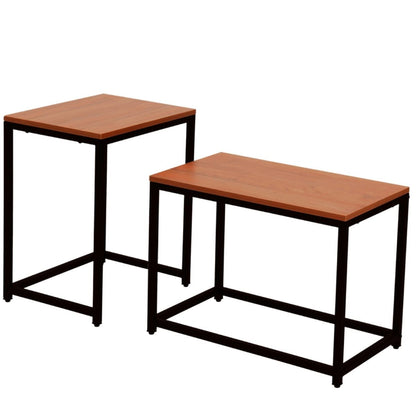 Set van 2 industriele bijzettafels met zwart metalen frame en houtlook MDF-blad
