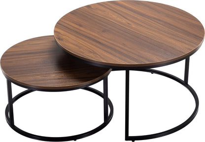 Bijzettafels set Montreal met houtlook-blad en zwart metalen frame