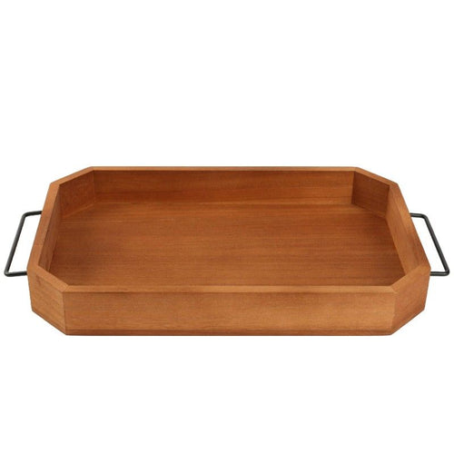 Houten dienblad paulownia met metalen handgrepen 39 x 25 cm naturel