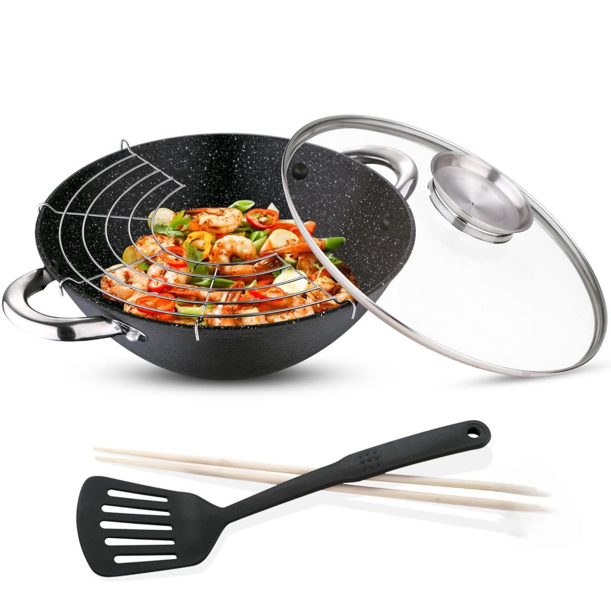Ceruzo Gietijzeren Wok met Deksel, 28 cm, 3,6 L