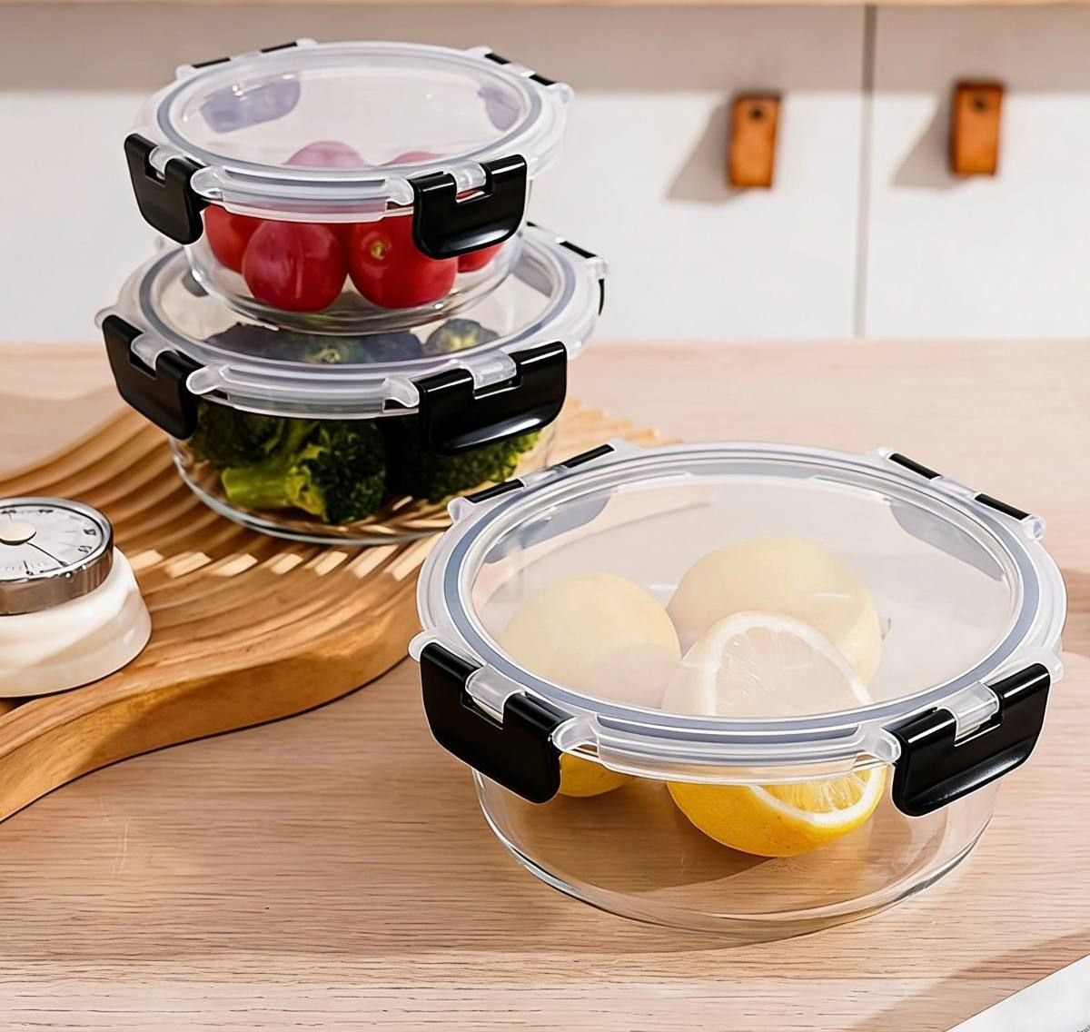 Vershoudbakjes glas set van 3 meal prep luchtdicht