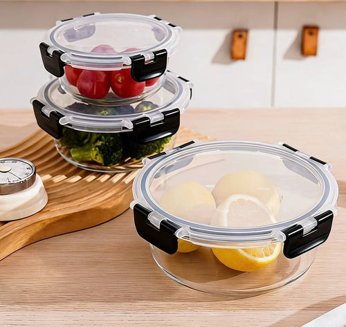 Vershoudbakjes glas set van 3 meal prep luchtdicht