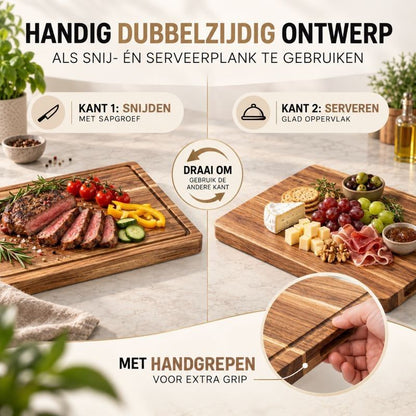 Acacia houten snijplank dubbelzijdig met sapgroef