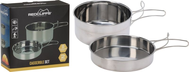 Campingpannen set 2-delig RVS met opvouwbare handvaten — afbeelding 2