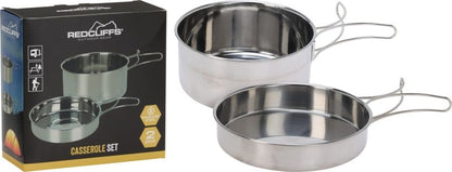 Campingpannen set 2-delig RVS met opvouwbare handvaten — afbeelding 2
