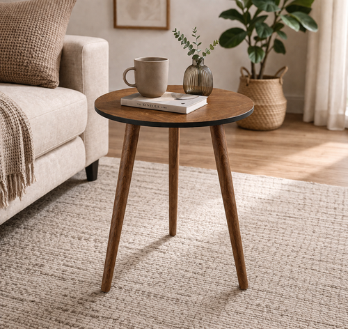 Ronde bijzettafel walnoothout Scandinavisch design houten poten Ø 40 cm