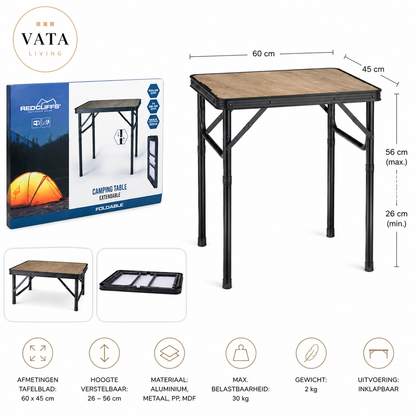 Inklapbare Campingtafel — In Hoogte Verstelbaar | Compact & Lichtgewicht