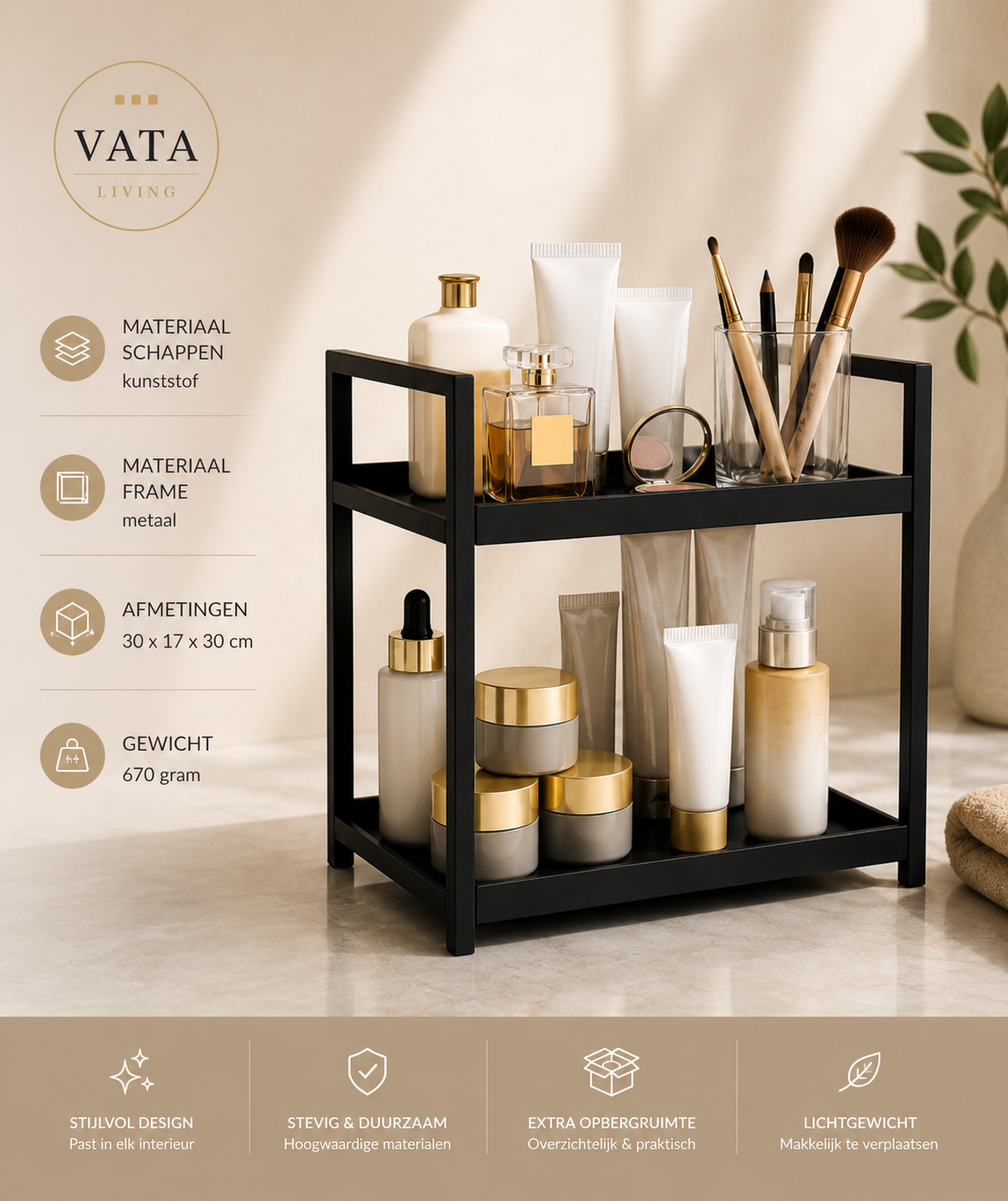 Badkamer Organizer "Doux" — 2-Laags | Mat Zwart