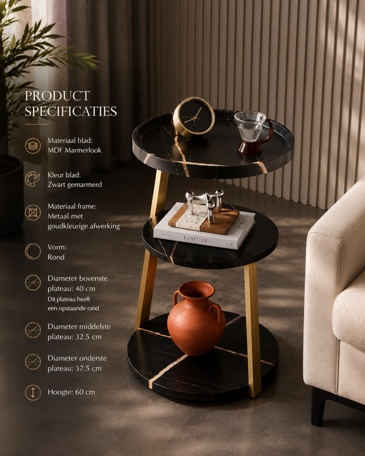 Bijzettafel "Marble & Gold" — Zwart Marmer & Goud