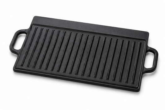 BBQ grillplaat gietijzer dubbelzijdig geribbeld en glad 50 cm