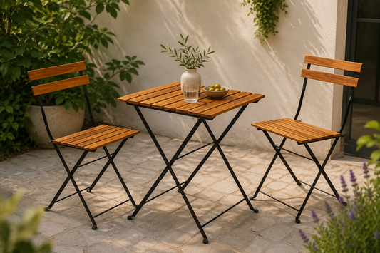 Balkonset bistro 3-delig inklapbaar acaciahout met zwart metalen frame