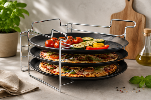 Pizzabakset 4-delig met 3 bakplaten Ø 32 cm en serveerstandaard