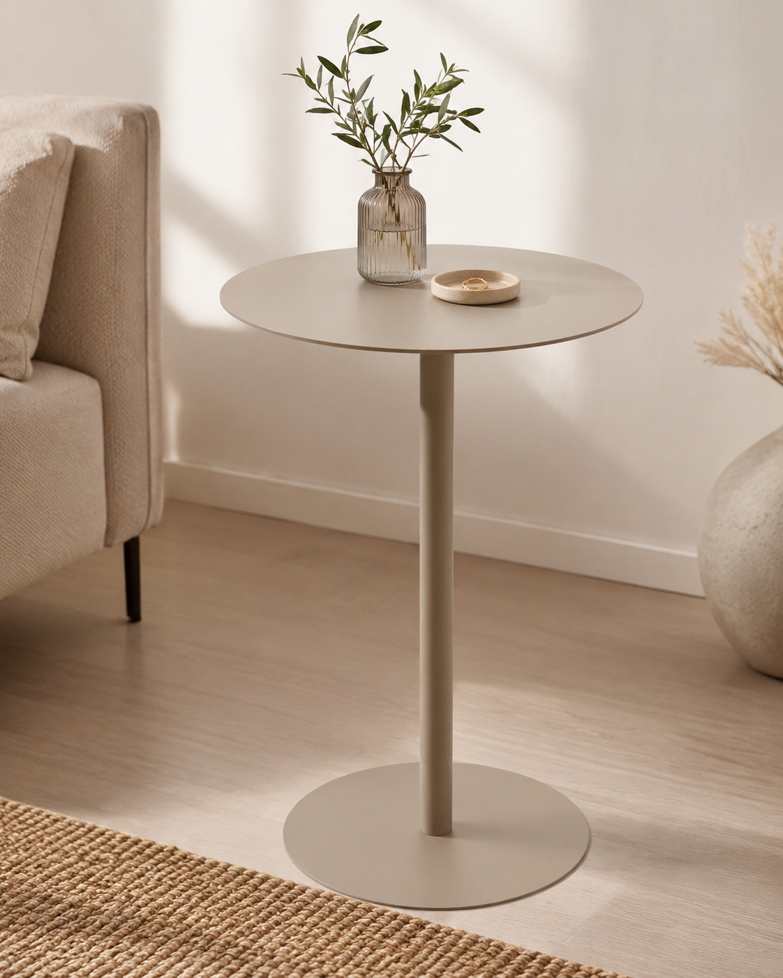 Bijzettafel Dune rond zandkleurig met trompetvoet Ø 35 cm