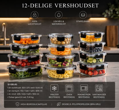 Vershoudbakjes Glas — Set van 12 Meal Prep Bakjes — afbeelding 2