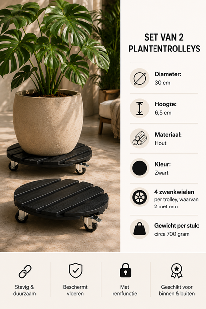 Plantentrolley Set van 2 — Rond 30 cm met Wielen — afbeelding 2