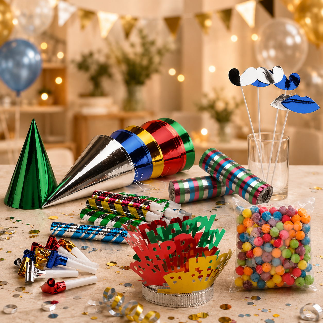 Partyset kinderfeestje 191-delig met feesthoedjes, toeters en streamers