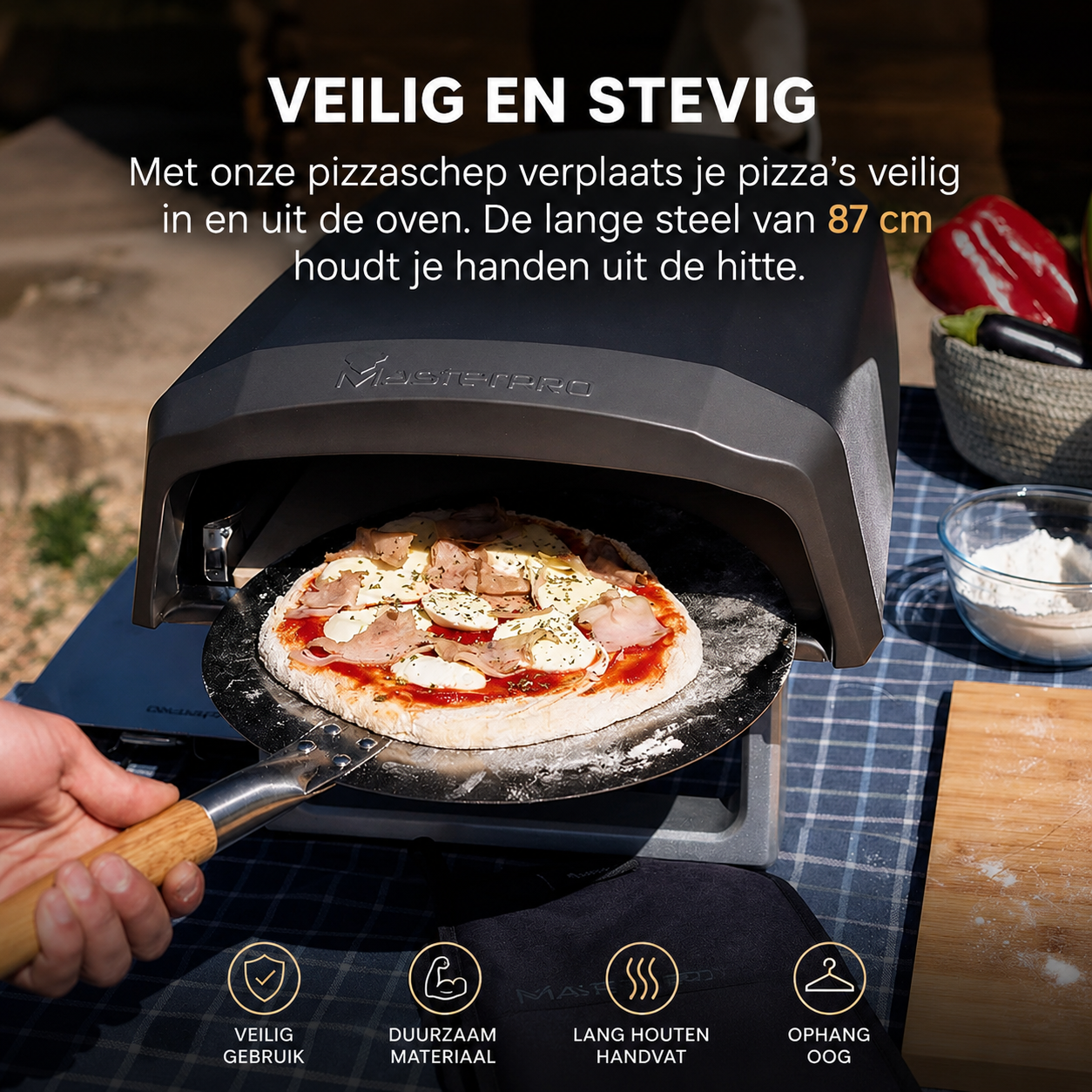 Pizzaschep XL Ø 30 cm — voor Oven & BBQ | RVS met Afneembaar Handvat