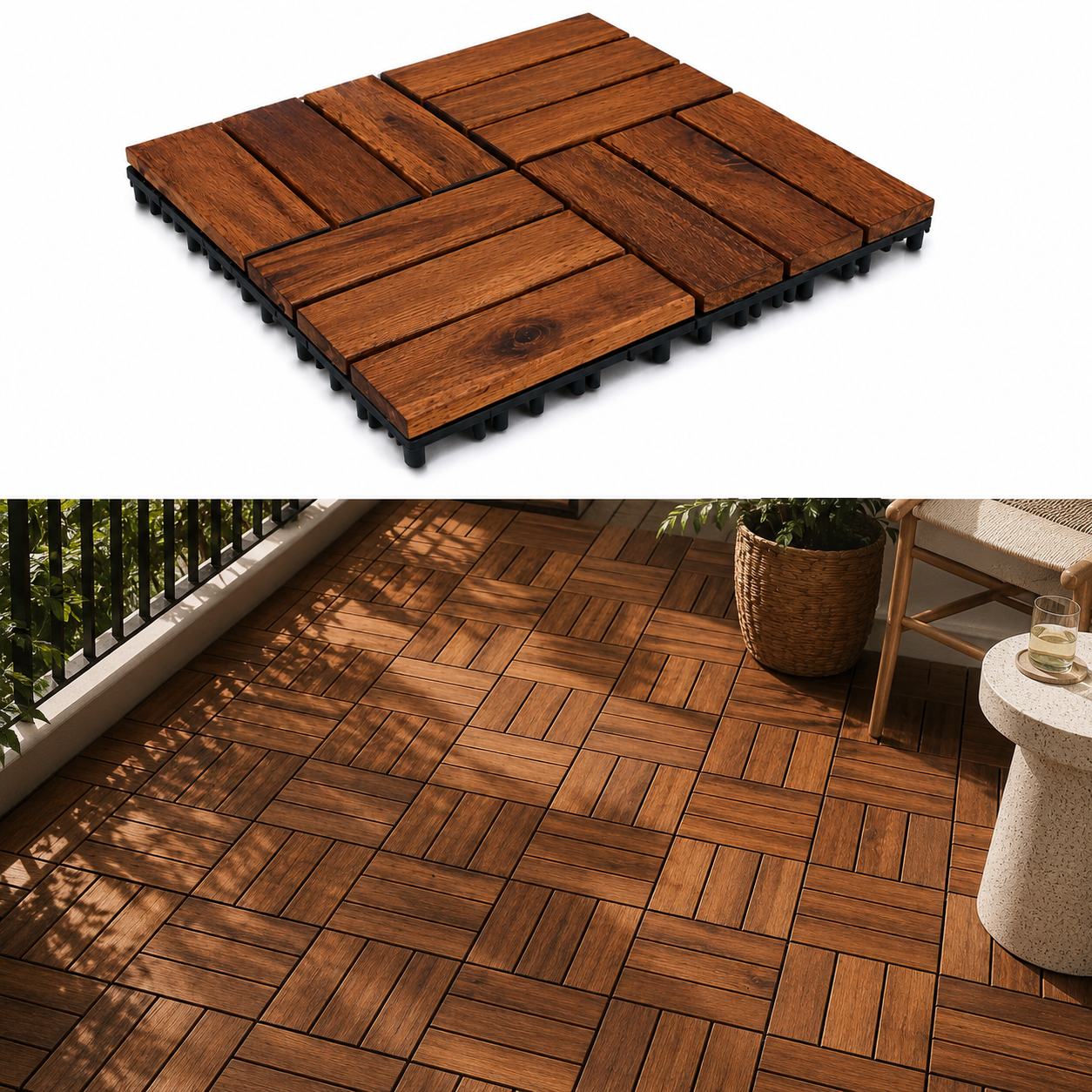Terrastegels Acacia Hardhout 30x30 cm – Set van 4 Kliktegels (0,36 m²) voor Balkon, Terras & Tuin