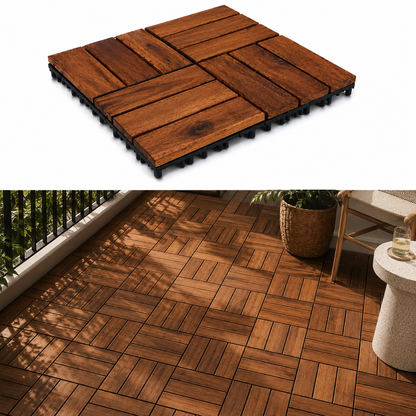 Terrastegels Acacia Hardhout 30x30 cm – Set van 4 Kliktegels (0,36 m²) voor Balkon, Terras & Tuin