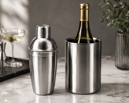 Luxe Cocktail & Wijn Barset  | RVS Wijnkoeler + Cocktailshaker (2-delig)
