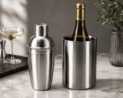 Luxe cocktail en wijn barset RVS wijnkoeler met cocktailshaker