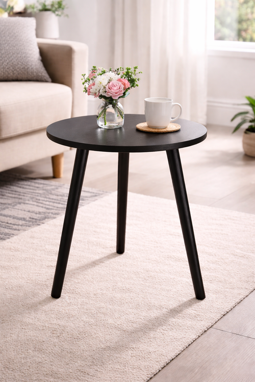Ronde bijzettafel mat zwart Scandinavisch design houten poten Ø 40 cm