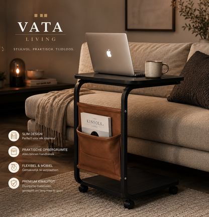 Banktafel "Glide Pro" — Verrijdbaar | Mat Zwart 43×28,5×63 cm