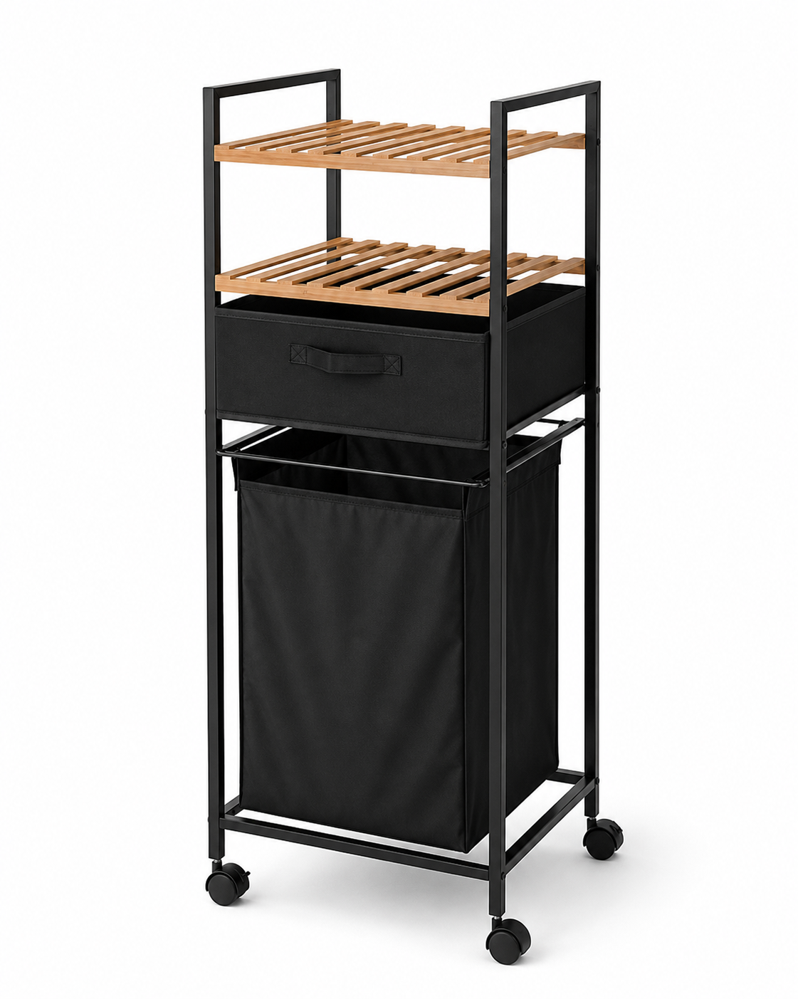 Badkamerrek "Bamboo Spa" — Verrijdbaar | Wasmand & 2 Bamboe Planken