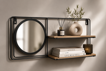 Wandrek "Mirror & Shelf" — Spiegel met 2 Planken | Modern Design