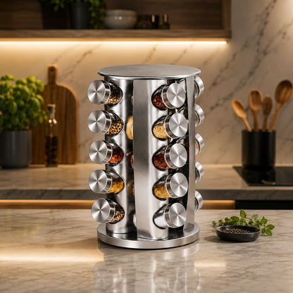 Kruidenrek "Spice Tower" — Draaibare Carrousel | 20 RVS Potjes