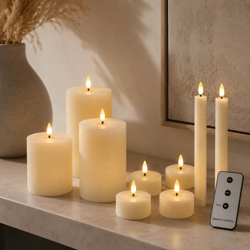 LED kaarsenset met afstandsbediening 9-delig bewegende vlam