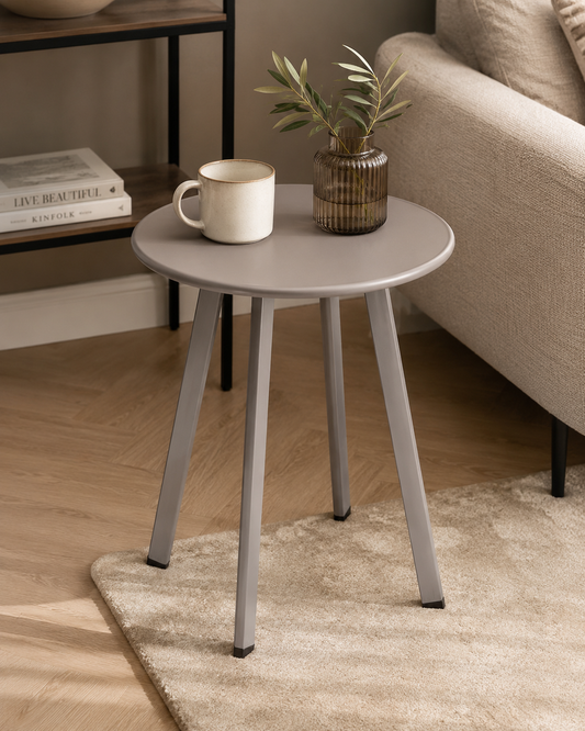 Tuintafel Luna rond 40 cm metalen bijzettafel buiten taupe