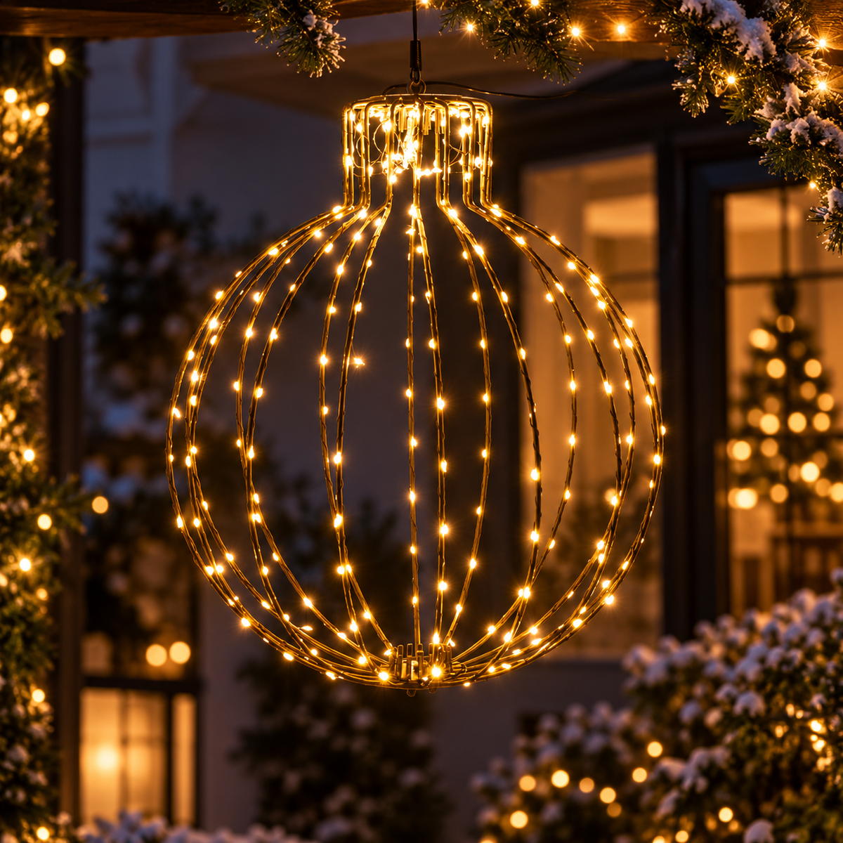 Verlichte kerstbal – 45 cm, zwart frame